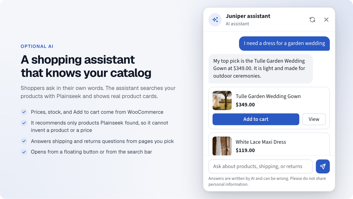 The shopping assistant showing product cards